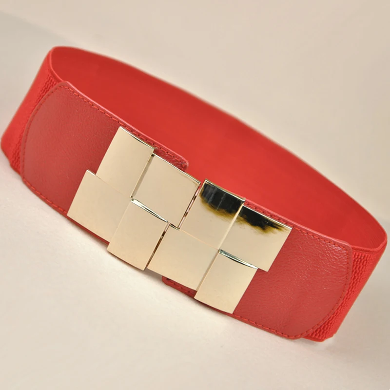 Women's Elastic Wide Waistband Classic Ladies Multicolor Square Buckle Dress Decorative Slim Stretchy Waistband