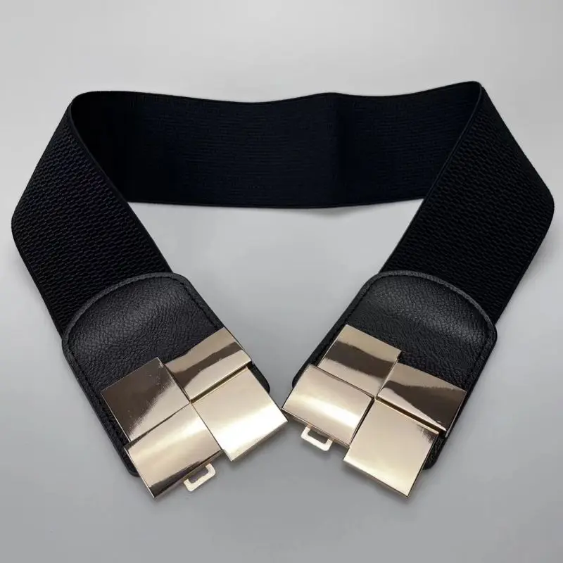 Women's Elastic Wide Waistband Classic Ladies Multicolor Square Buckle Dress Decorative Slim Stretchy Waistband
