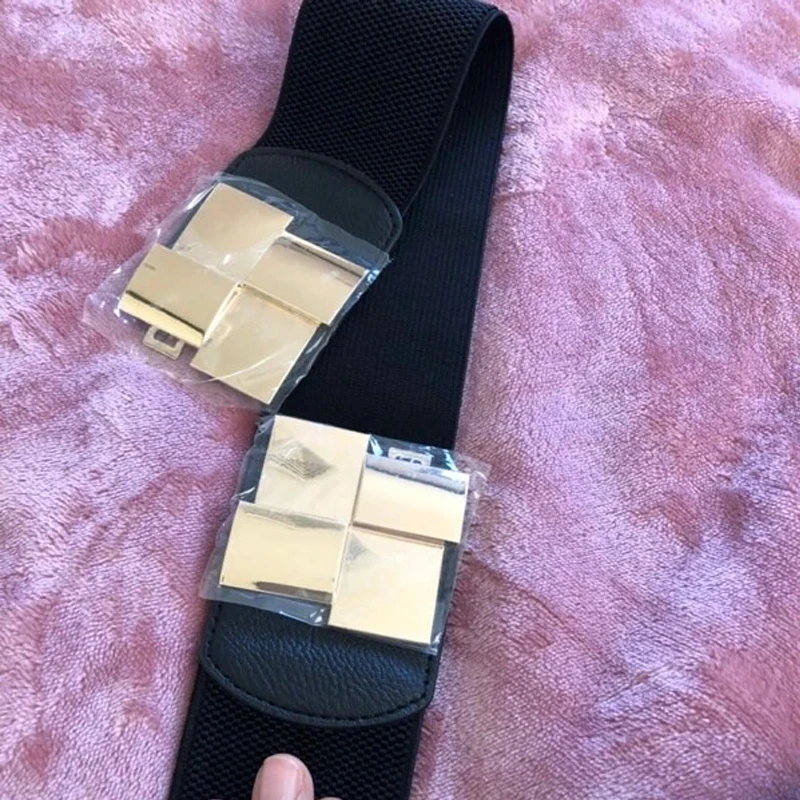 Women's Elastic Wide Waistband Classic Ladies Multicolor Square Buckle Dress Decorative Slim Stretchy Waistband