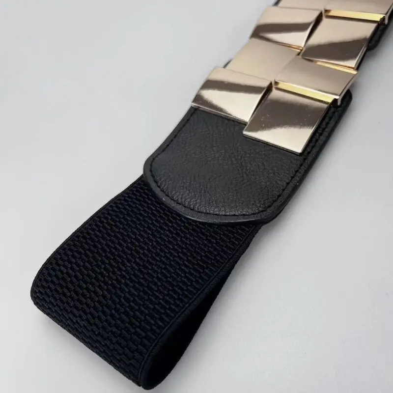 Women's Elastic Wide Waistband Classic Ladies Multicolor Square Buckle Dress Decorative Slim Stretchy Waistband