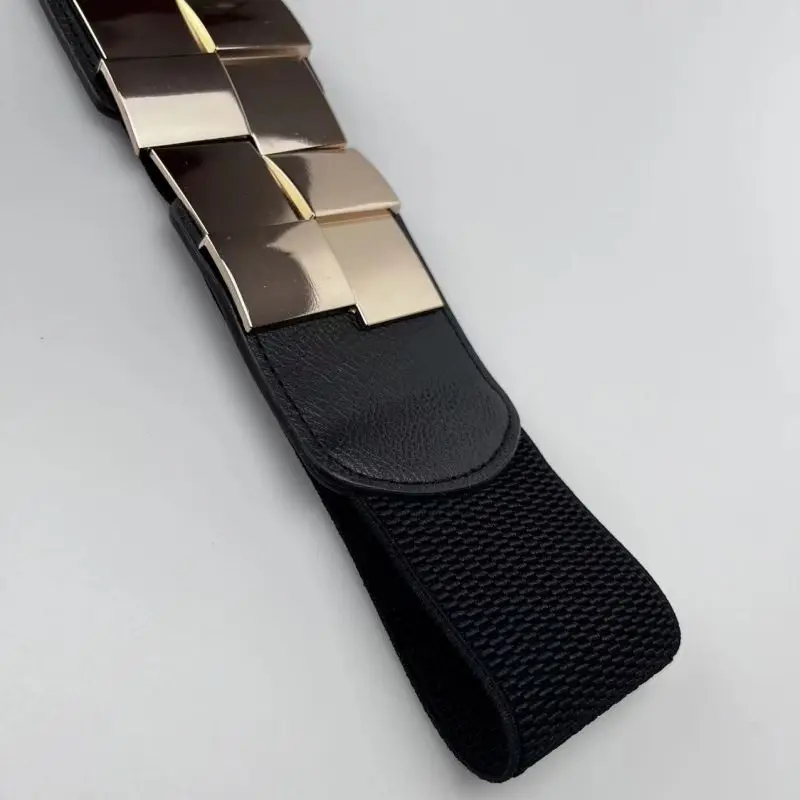 Women's Elastic Wide Waistband Classic Ladies Multicolor Square Buckle Dress Decorative Slim Stretchy Waistband