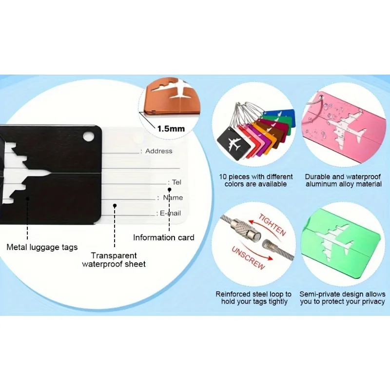 5/10pc Aluminum Travel Luggage Tag Durable Luggage Identification with Business Card Holder Fashion Tag Travel Accessories