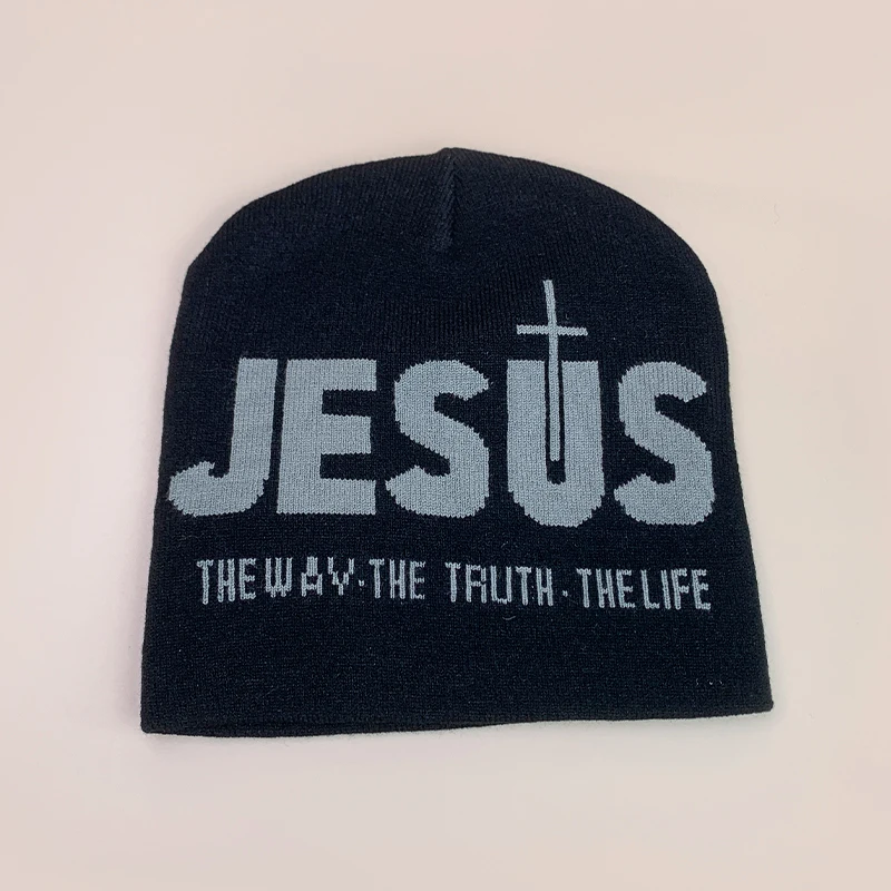 Y2K Letter Cross Street Wool Knitted Hats Autumn and Winter Hip Hop Warm Personal Comfortable Versatile Fashion Jacquard Weave