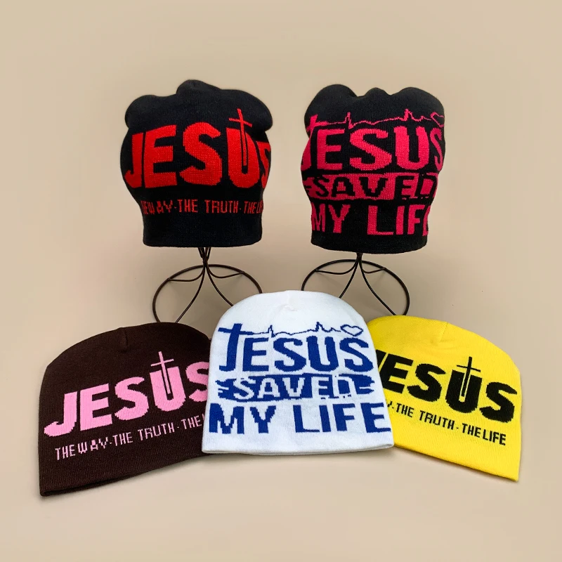 Y2K Letter Cross Street Wool Knitted Hats Autumn and Winter Hip Hop Warm Personal Comfortable Versatile Fashion Jacquard Weave