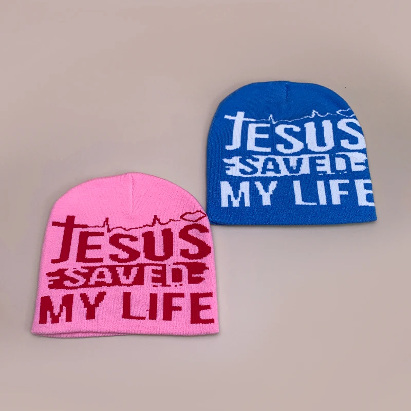 Y2K Letter Cross Street Wool Knitted Hats Autumn and Winter Hip Hop Warm Personal Comfortable Versatile Fashion Jacquard Weave