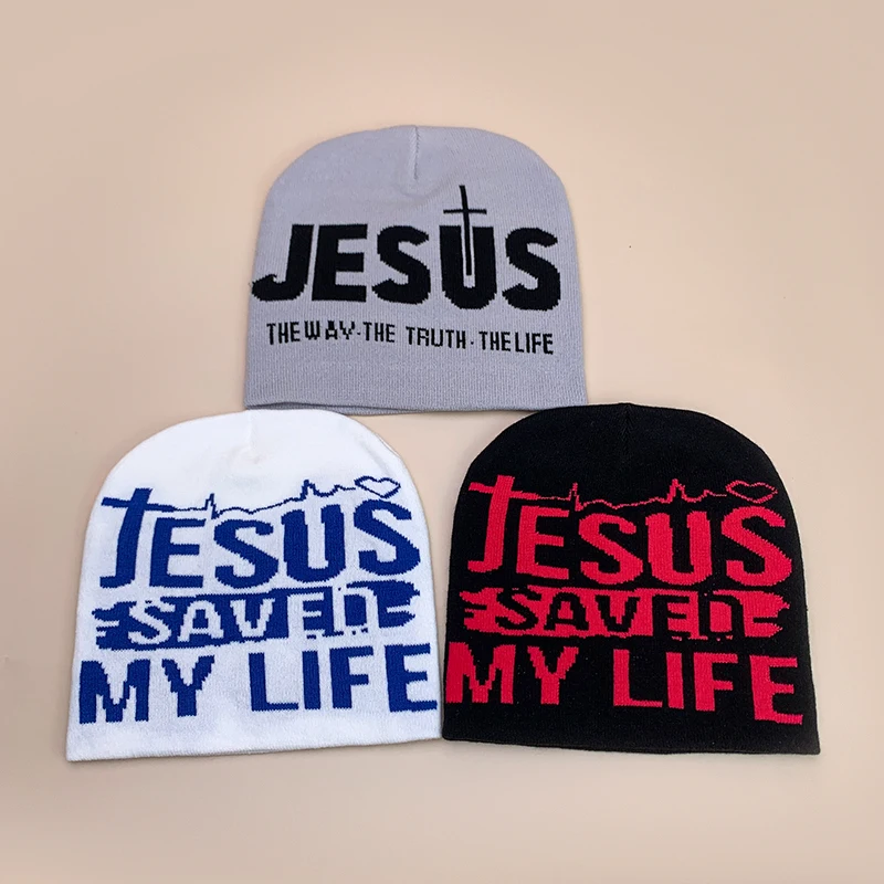 Y2K Letter Cross Street Wool Knitted Hats Autumn and Winter Hip Hop Warm Personal Comfortable Versatile Fashion Jacquard Weave