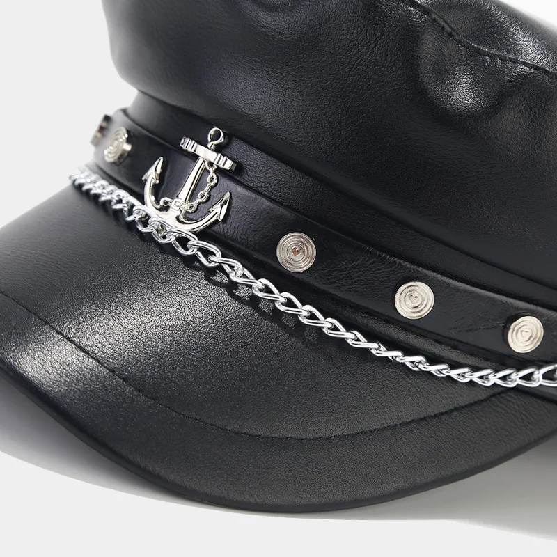 Fashion PU Leather Beret Vintage England Flat Newsboy Caps Outdoor Casual Army Cap