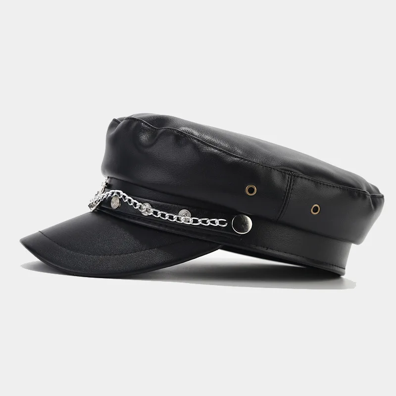 Fashion PU Leather Beret Vintage England Flat Newsboy Caps Outdoor Casual Army Cap