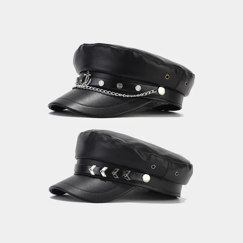 Fashion PU Leather Beret Vintage England Flat Newsboy Caps Outdoor Casual Army Cap