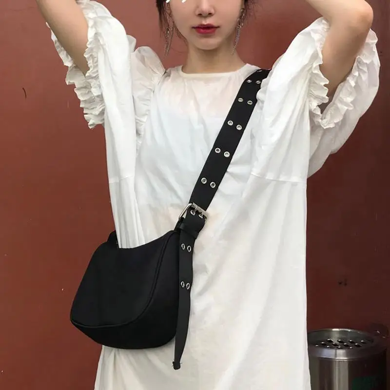 Trendy Crossbody Bags Double-breasted Adjustable Strap Black Women's Chest Bag Harajuku Students Zipper Satchel Shoulder Bag