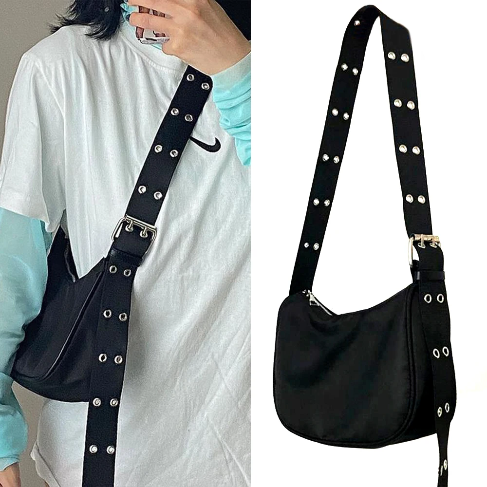 Trendy Crossbody Bags Double-breasted Adjustable Strap Black Women's Chest Bag Harajuku Students Zipper Satchel Shoulder Bag