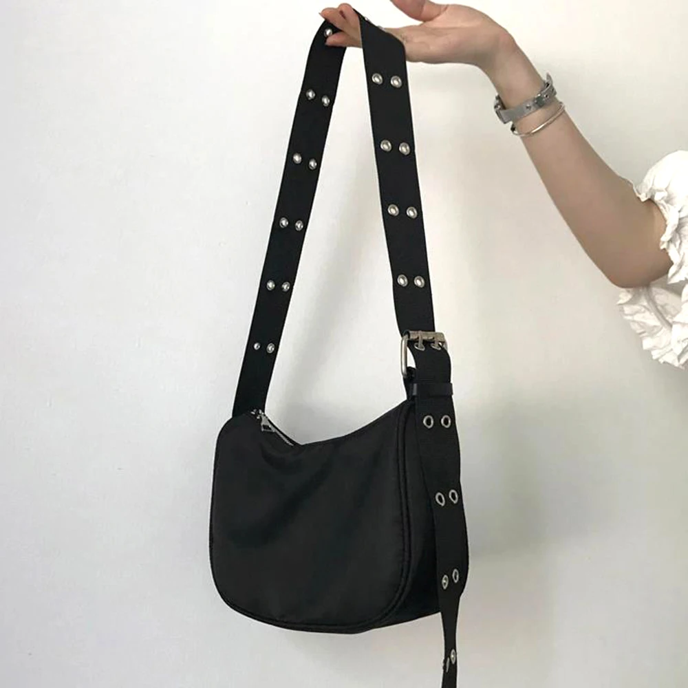 Trendy Crossbody Bags Double-breasted Adjustable Strap Black Women's Chest Bag Harajuku Students Zipper Satchel Shoulder Bag