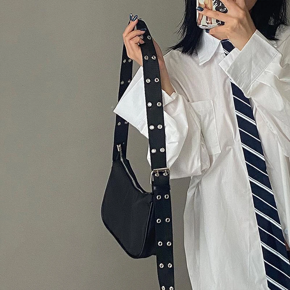 Trendy Crossbody Bags Double-breasted Adjustable Strap Black Women's Chest Bag Harajuku Students Zipper Satchel Shoulder Bag