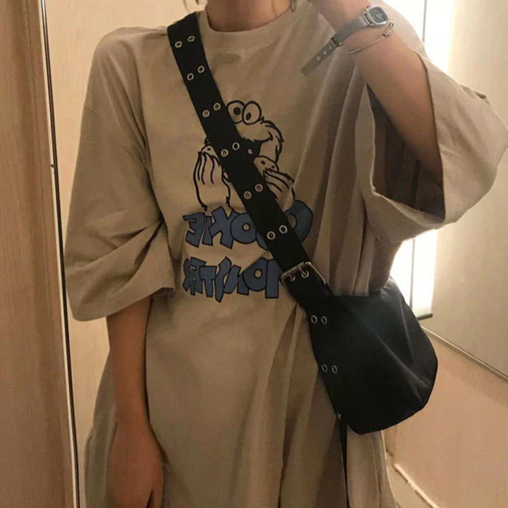 Trendy Crossbody Bags Double-breasted Adjustable Strap Black Women's Chest Bag Harajuku Students Zipper Satchel Shoulder Bag