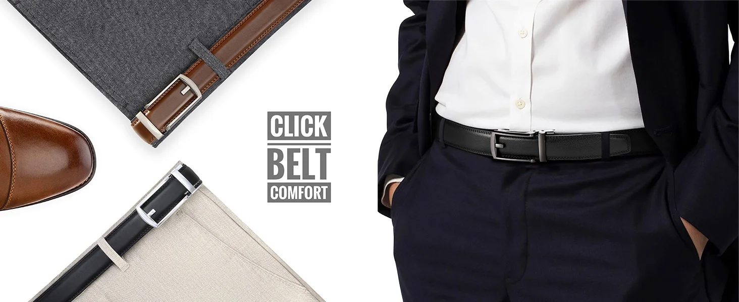 Ratchet Belt - Men’s Dress Automatic Buckle Belt 1 3/8" Comfort Click - Perfect Companion to Men's Oxfords