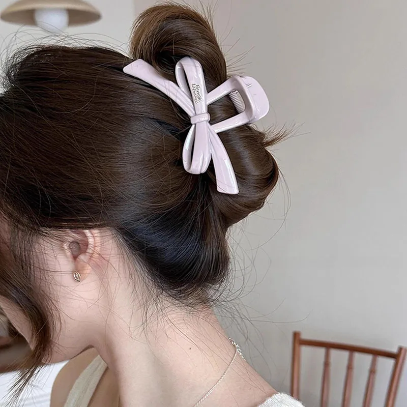 Trendy Solid Color Bow Large Hair Claw for Women Acrylic Bowknot Hair Clips Ponytail Hairpins Girls Barrettes Hair Accessories