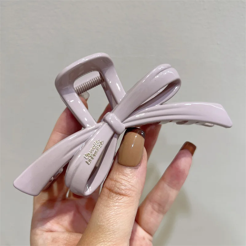 Trendy Solid Color Bow Large Hair Claw for Women Acrylic Bowknot Hair Clips Ponytail Hairpins Girls Barrettes Hair Accessories