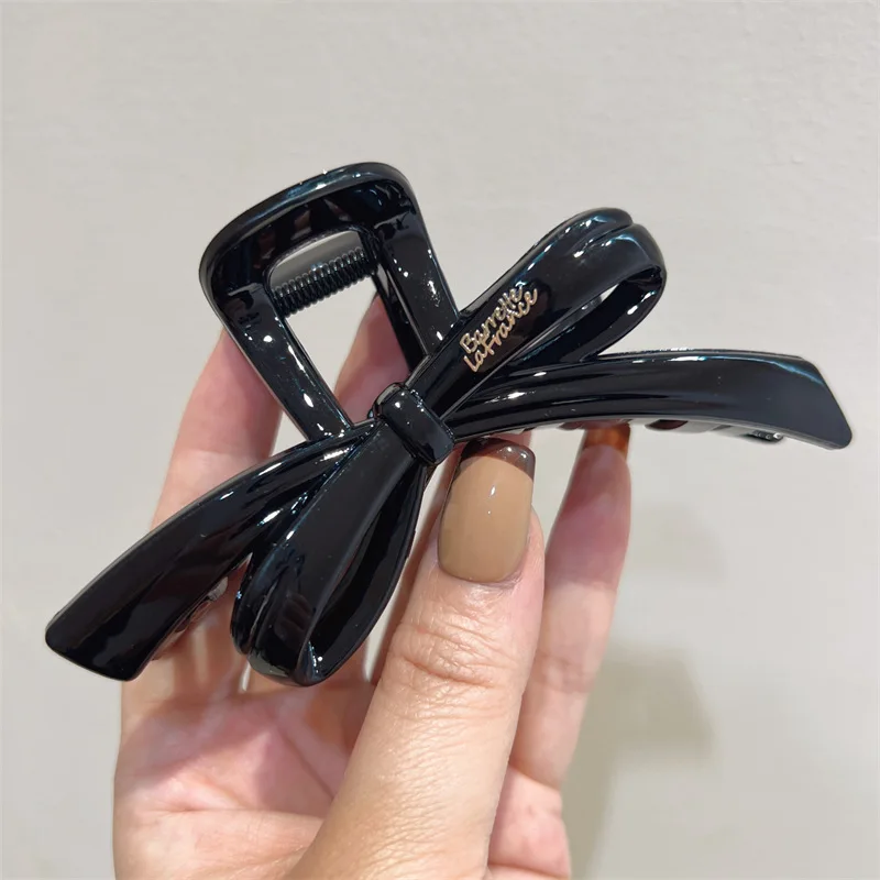 Trendy Solid Color Bow Large Hair Claw for Women Acrylic Bowknot Hair Clips Ponytail Hairpins Girls Barrettes Hair Accessories