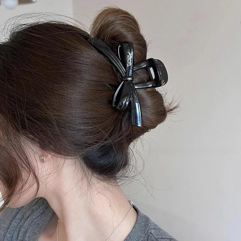 Trendy Solid Color Bow Large Hair Claw for Women Acrylic Bowknot Hair Clips Ponytail Hairpins Girls Barrettes Hair Accessories