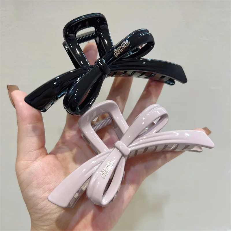 Trendy Solid Color Bow Large Hair Claw for Women Acrylic Bowknot Hair Clips Ponytail Hairpins Girls Barrettes Hair Accessories