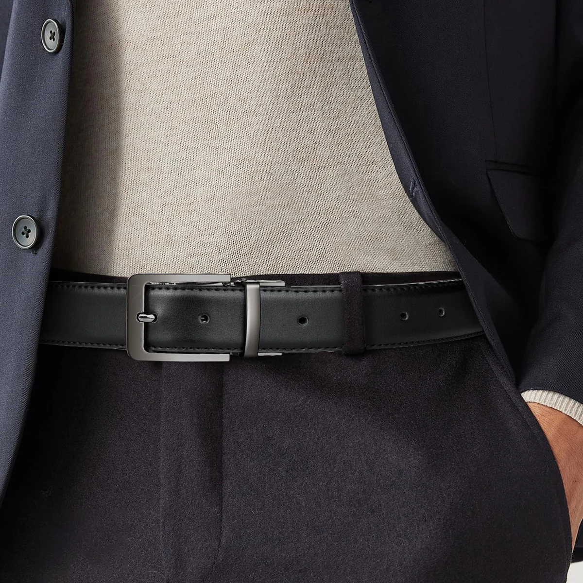 Belt, men's leather needle buckle double-sided cowhide belt, men's young people's business jeans belt, trendy youth