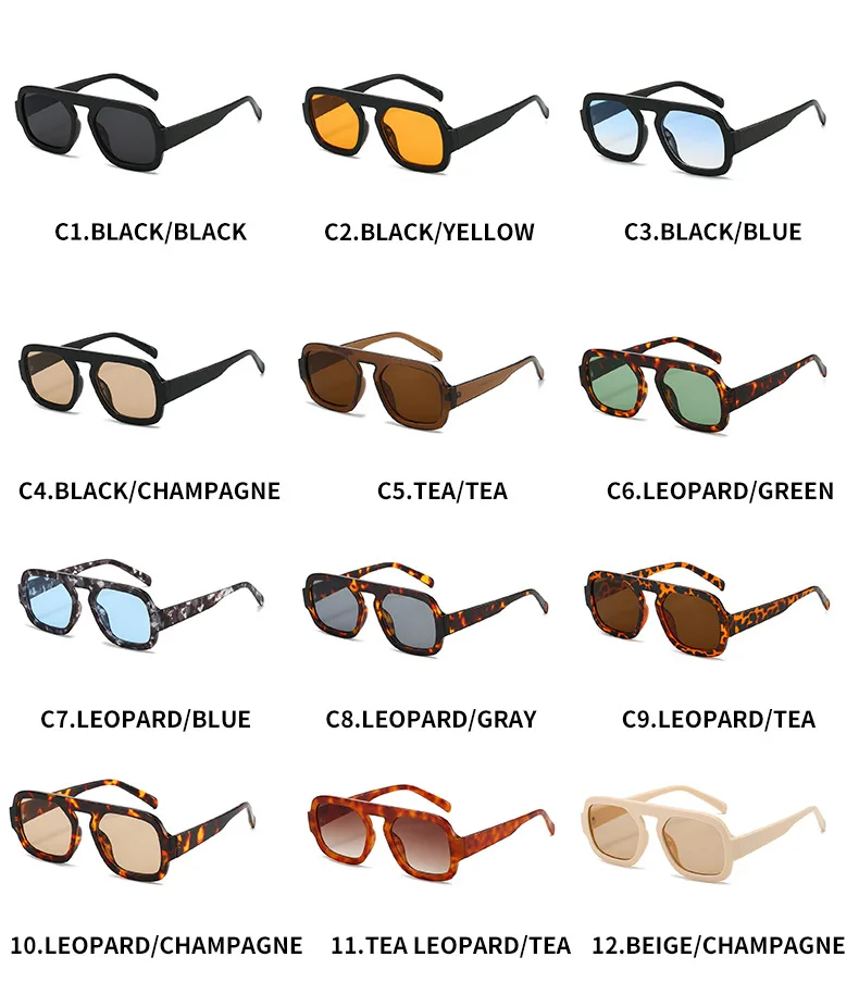 Retro Pilot Square Sunglasses Lady Fashion Simple Ins Black Tea Sun Glasses for Women Men Trending Outdoor Casual Shades UV400