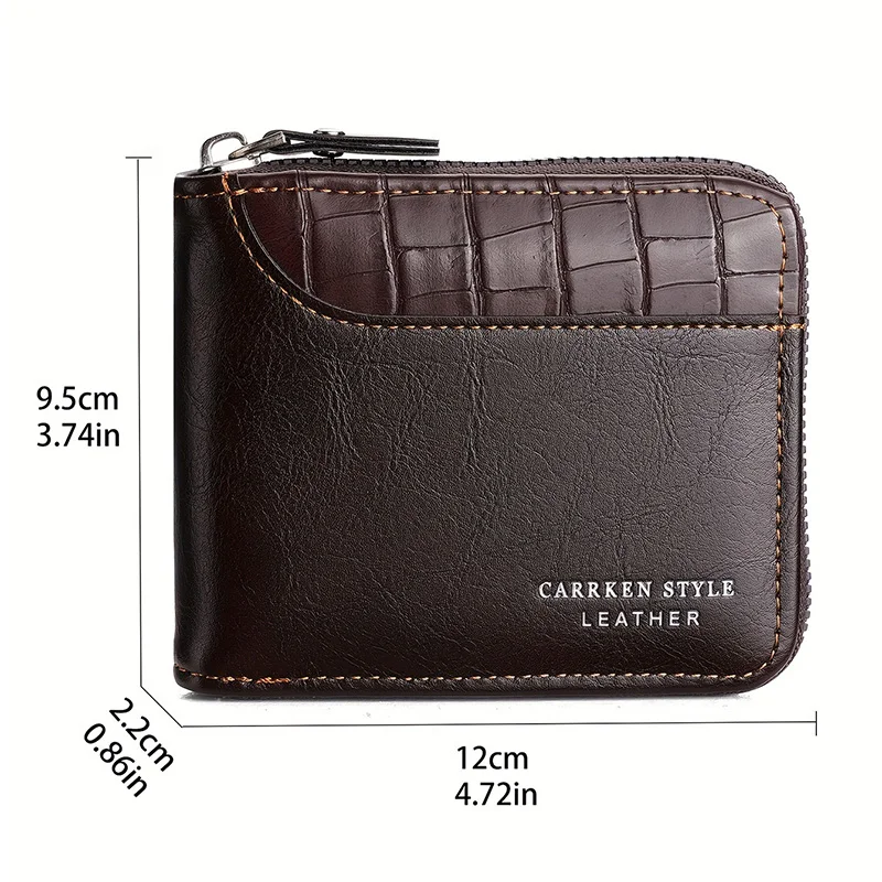 New Short Men Zipper Wallet Luxury Coin Pocket Retro Male Patchwork Purse Quality ID Card Holder Stone Pattern Wallet For Men