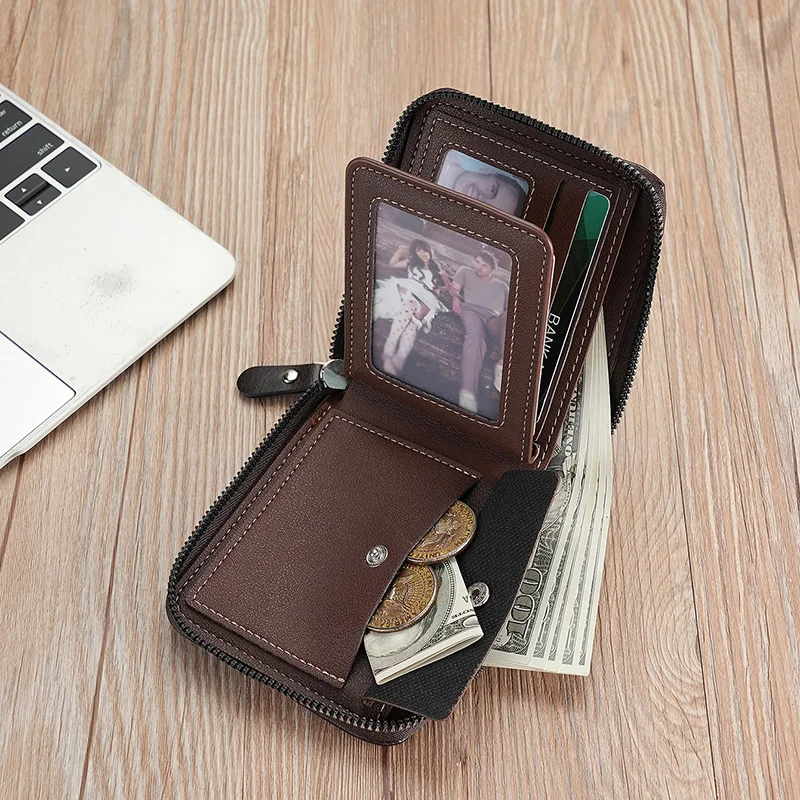 New Short Men Zipper Wallet Luxury Coin Pocket Retro Male Patchwork Purse Quality ID Card Holder Stone Pattern Wallet For Men