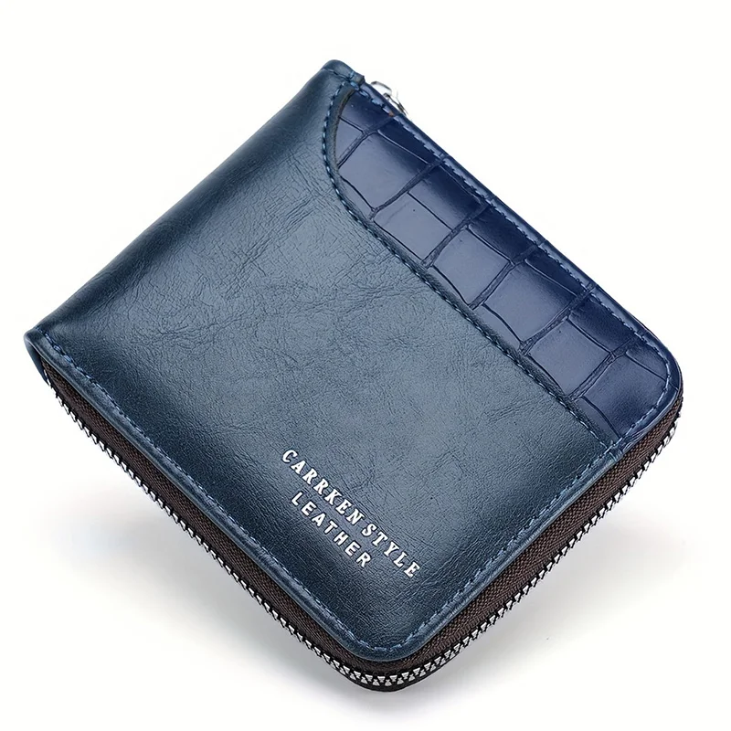 New Short Men Zipper Wallet Luxury Coin Pocket Retro Male Patchwork Purse Quality ID Card Holder Stone Pattern Wallet For Men