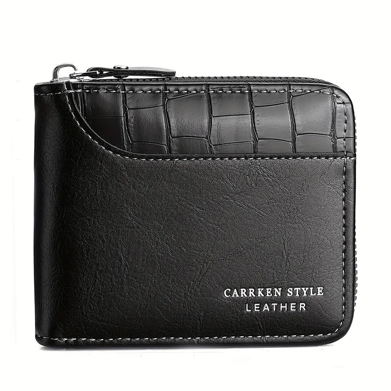 New Short Men Zipper Wallet Luxury Coin Pocket Retro Male Patchwork Purse Quality ID Card Holder Stone Pattern Wallet For Men