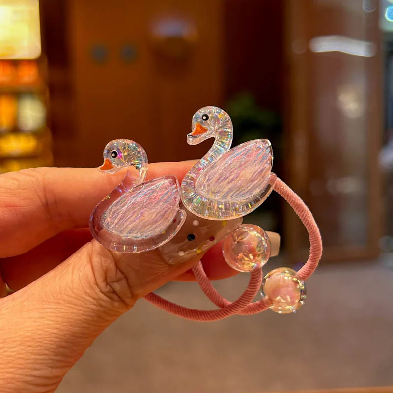 2PCS Cartoon Beaded Clouds Moon Swan Girls Lovely Elastic Hair Bands Princess Hair Accessories Children Hair Ties Baby Headwear