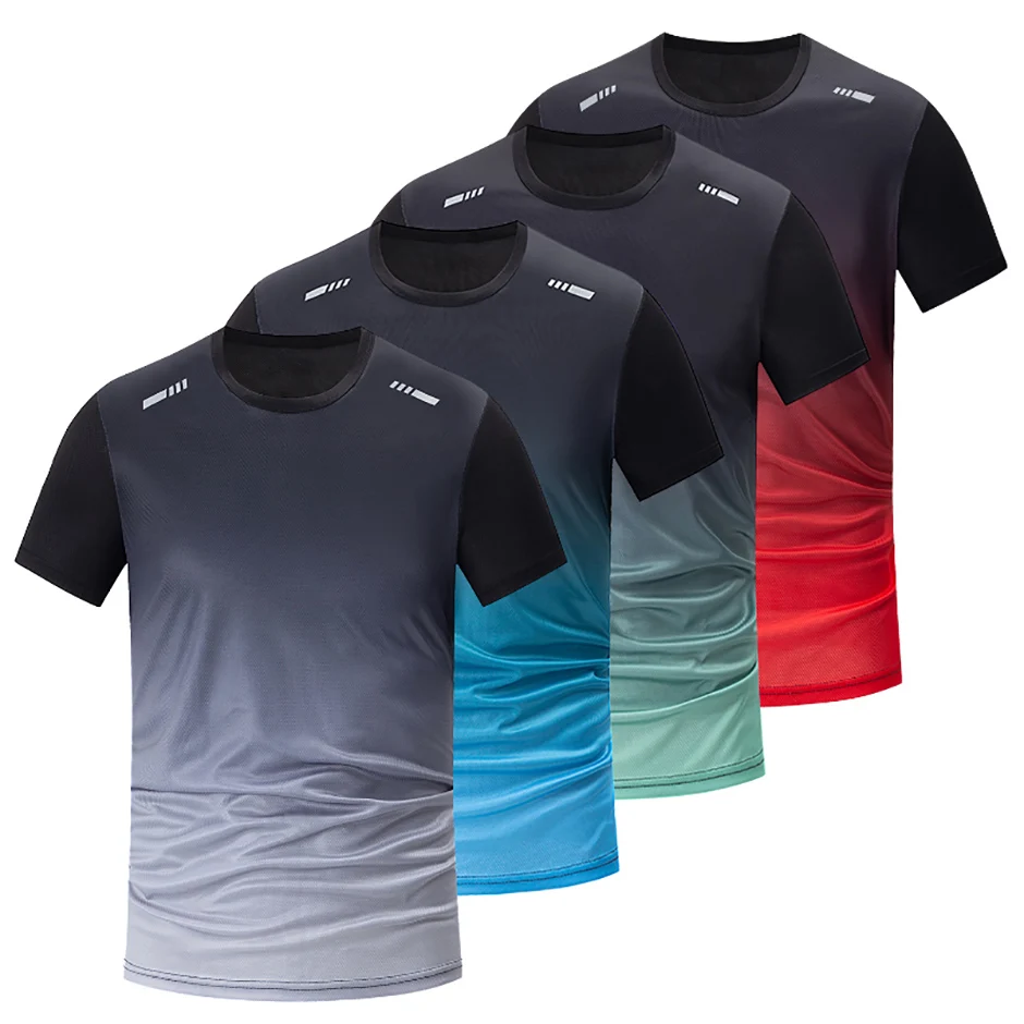 1/4/6 Pcs Men's Plus Size Gradient Quick-Drying Short-Sleeved Teenagers Loose Sports Running Fitness Football Basketball T-Shirt