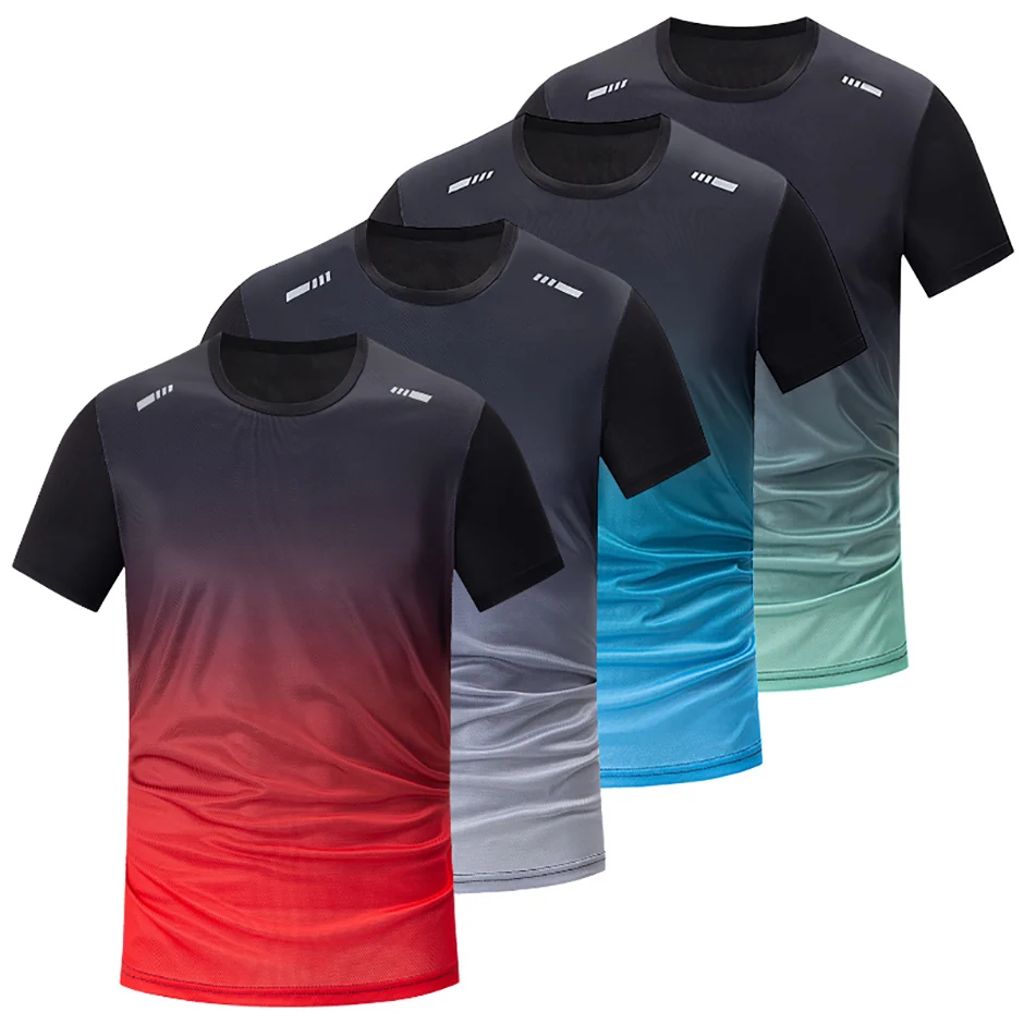 1/4/6 Pcs Men's Plus Size Gradient Quick-Drying Short-Sleeved Teenagers Loose Sports Running Fitness Football Basketball T-Shirt