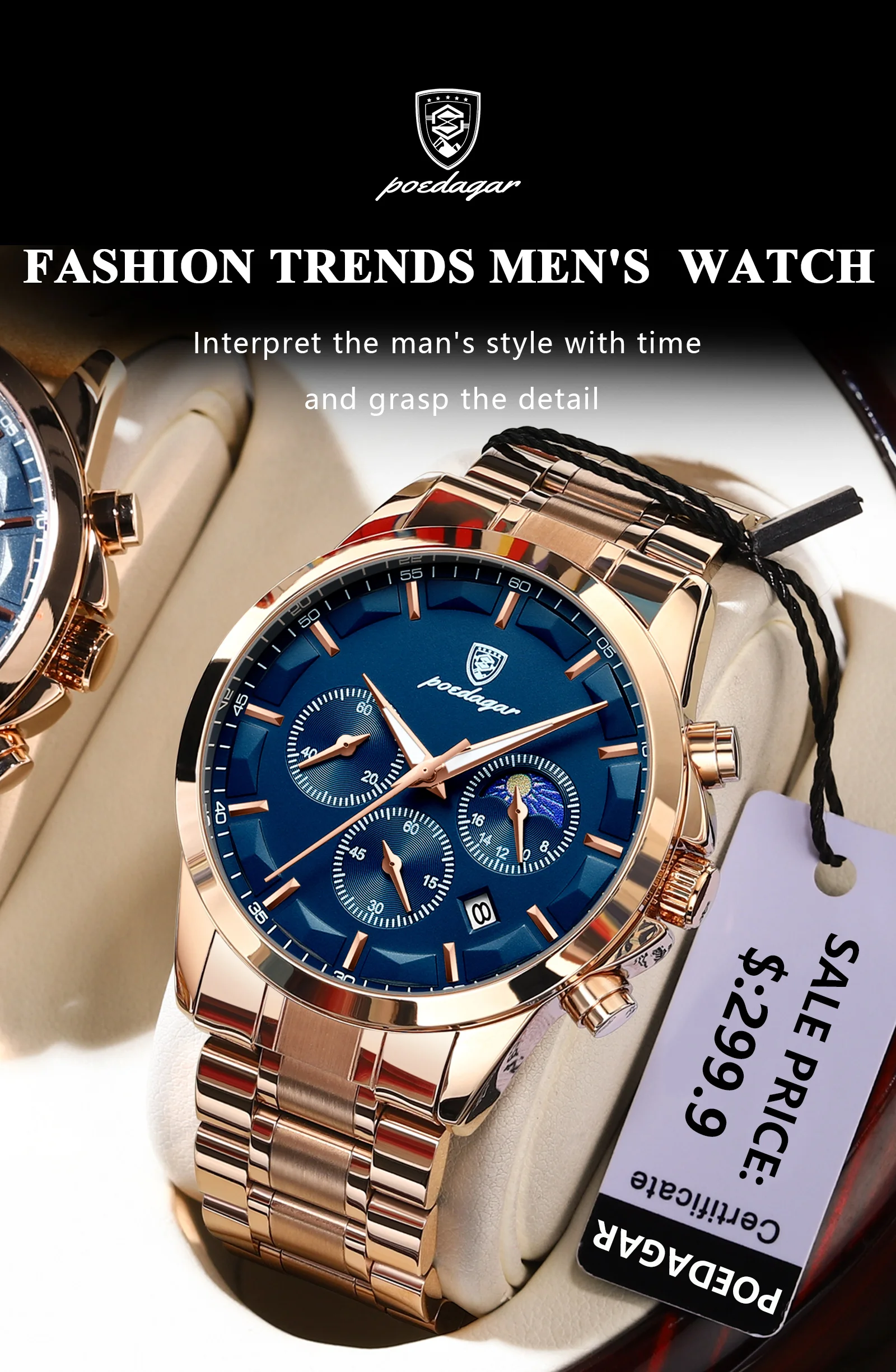 POEDAGAR Luxury Man Wristwatch Military Waterproof Luminous Chronograph Men Watch Stainless Steel Men's Quartz Watches+box Reloj