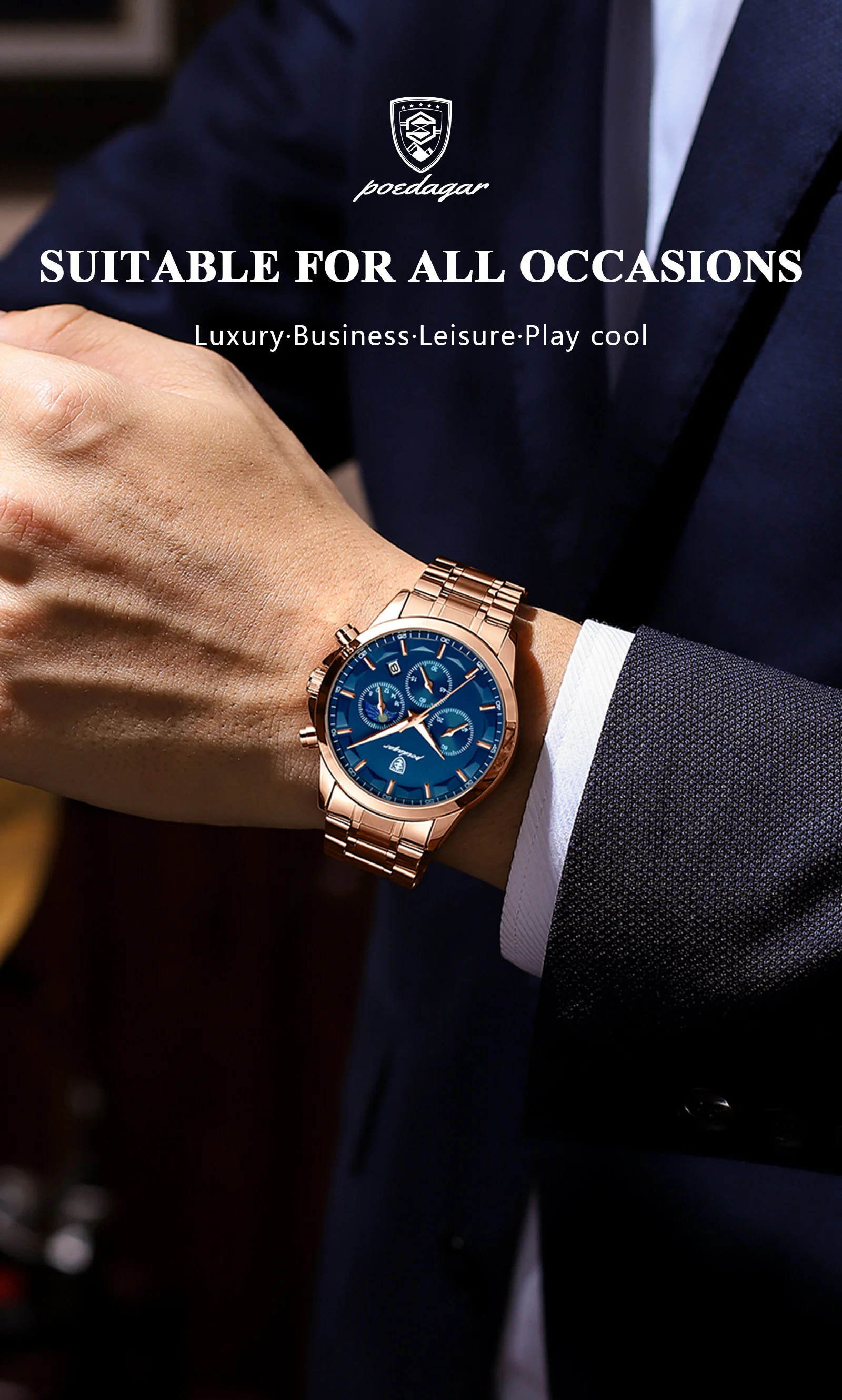 POEDAGAR Luxury Man Wristwatch Military Waterproof Luminous Chronograph Men Watch Stainless Steel Men's Quartz Watches+box Reloj