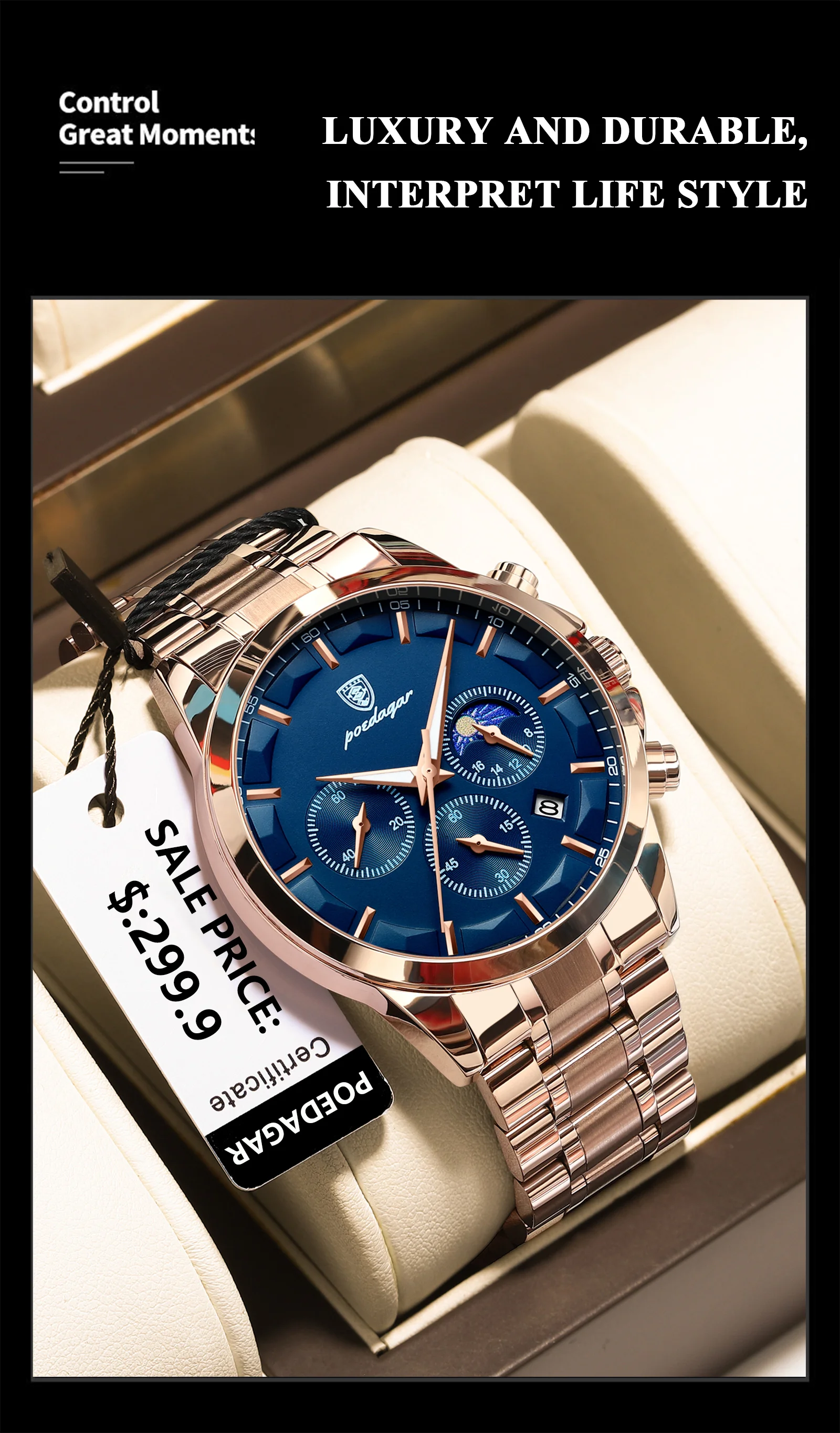 POEDAGAR Luxury Man Wristwatch Military Waterproof Luminous Chronograph Men Watch Stainless Steel Men's Quartz Watches+box Reloj