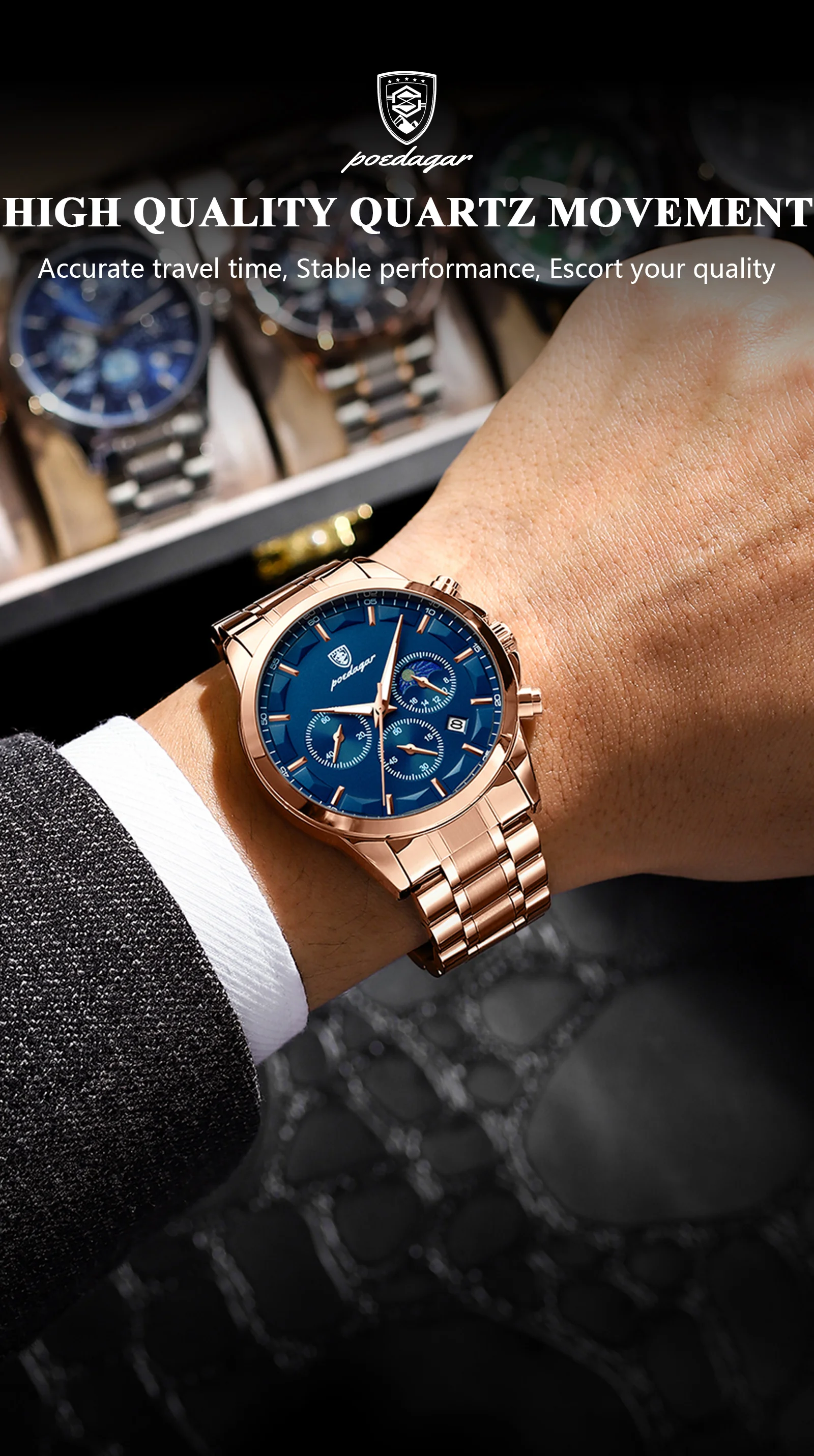 POEDAGAR Luxury Man Wristwatch Military Waterproof Luminous Chronograph Men Watch Stainless Steel Men's Quartz Watches+box Reloj