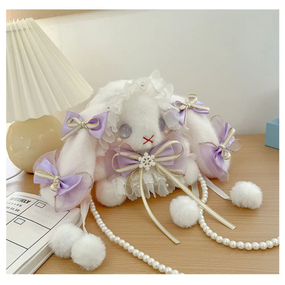 New Cute Bunny Plush Bag Lolita Element Shoulder Bag Kawaii Princess Sweet Pearl Chain Crossbody Bags Long-eared Rabbit Purse