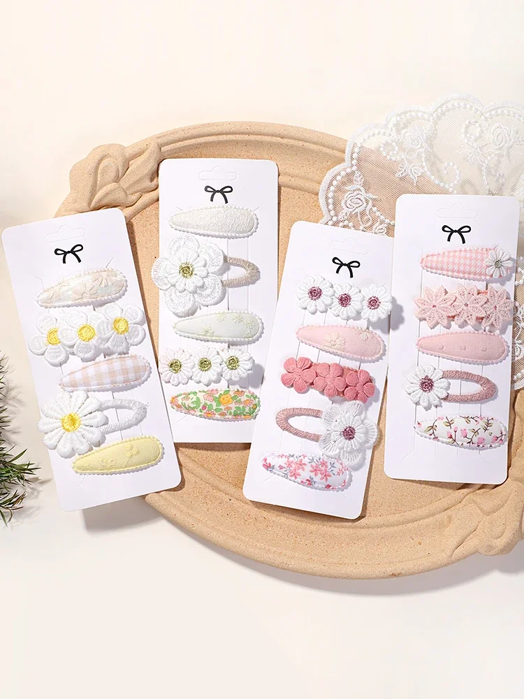 5Pcs/Set Mini Baby Girl Cute HairClip Print Cotton Alloy Hairclip for Toddler Girl Lovely Kid Headwear Baby Hair Accessories