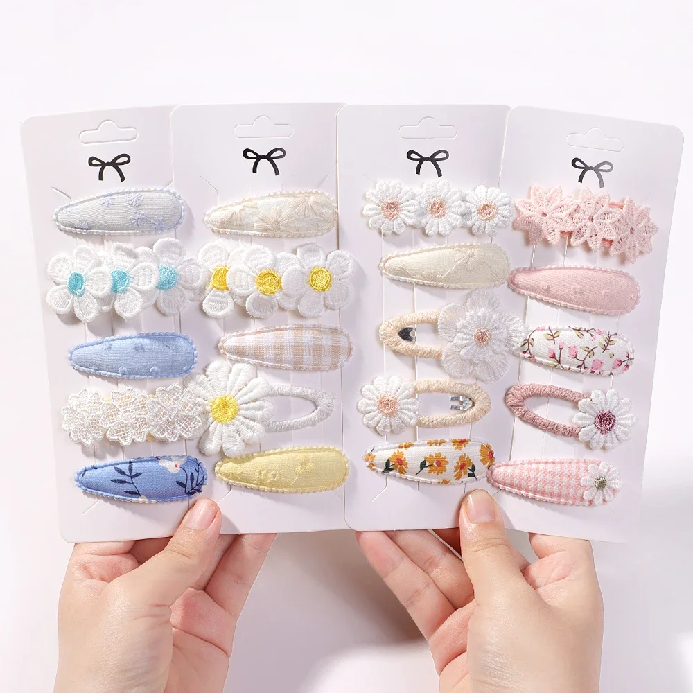 5Pcs/Set Mini Baby Girl Cute HairClip Print Cotton Alloy Hairclip for Toddler Girl Lovely Kid Headwear Baby Hair Accessories
