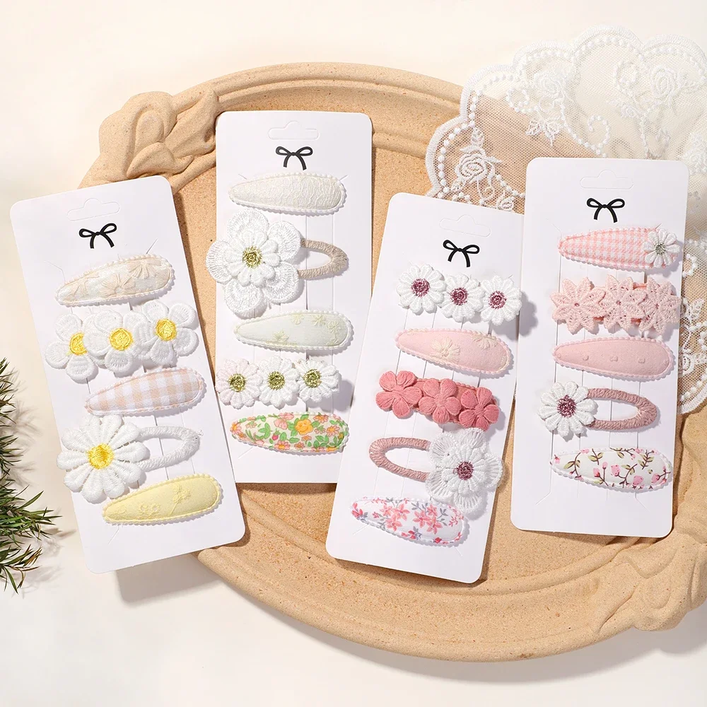 5Pcs/Set Mini Baby Girl Cute HairClip Print Cotton Alloy Hairclip for Toddler Girl Lovely Kid Headwear Baby Hair Accessories