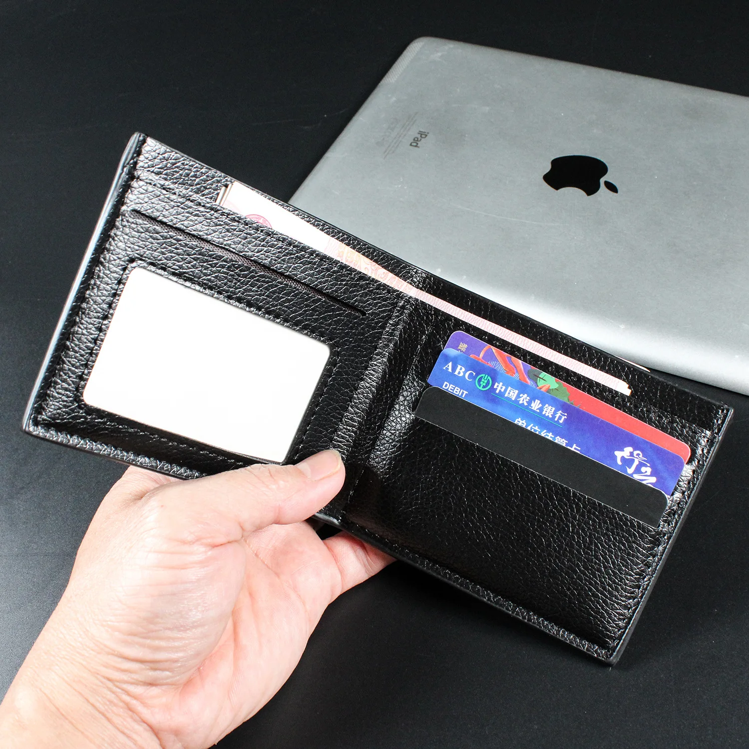 Fashion Men's Solid Color Horizontal Short Style Leather Wallet with Multiple Card Slots and A Clear ID Window for Students