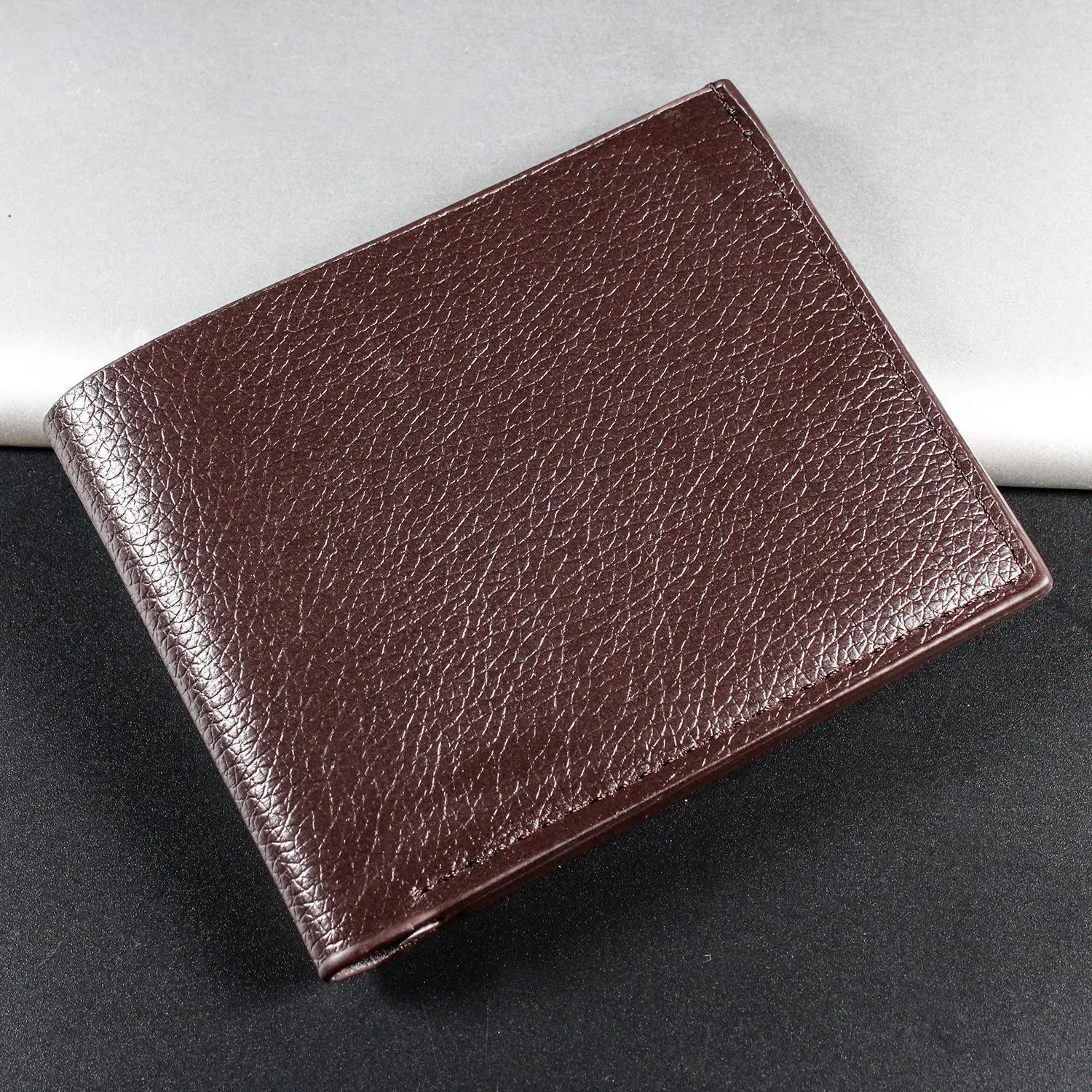 Fashion Men's Solid Color Horizontal Short Style Leather Wallet with Multiple Card Slots and A Clear ID Window for Students