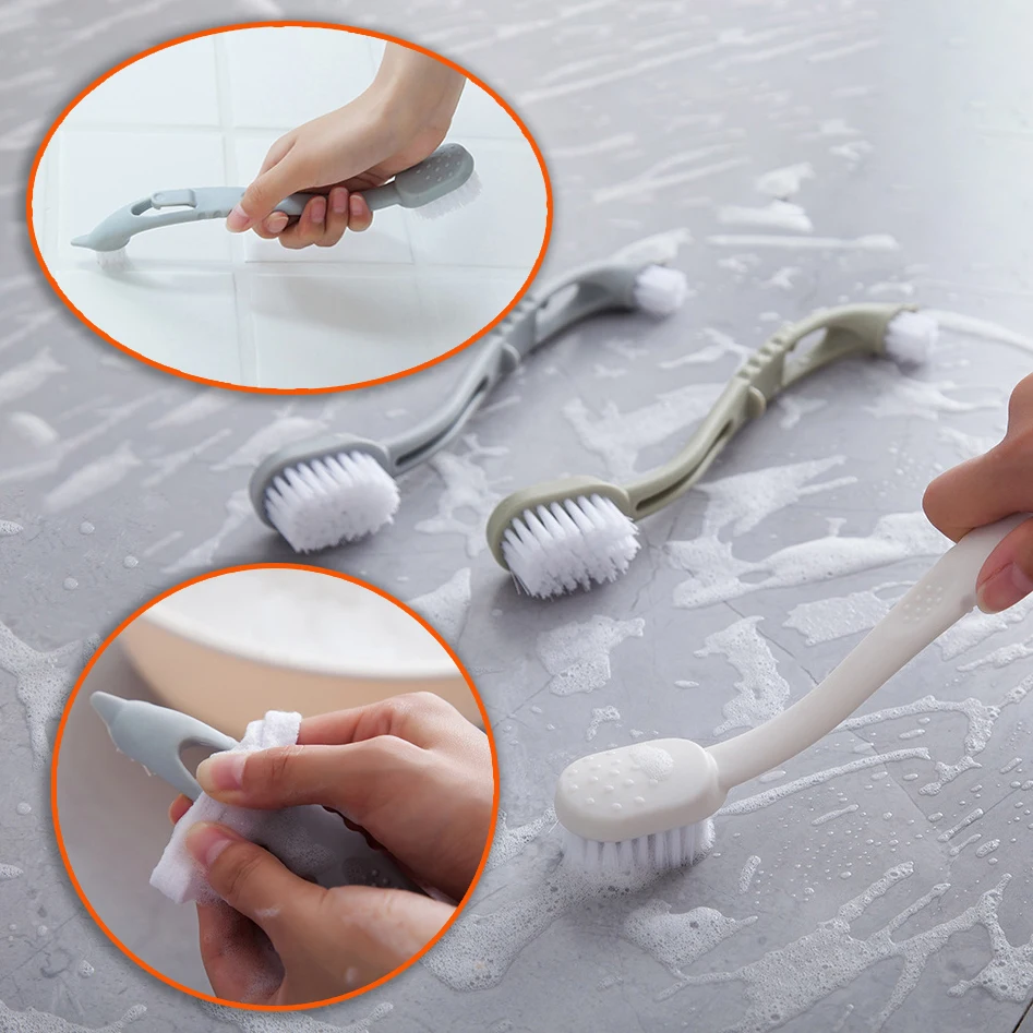 1pc, Dual-Headed Long Handle Cleaning Brush, Soft Bristle Shoe Brush, Shoes Cleaning Brush, Stains Removal Brush, Multifunctiona