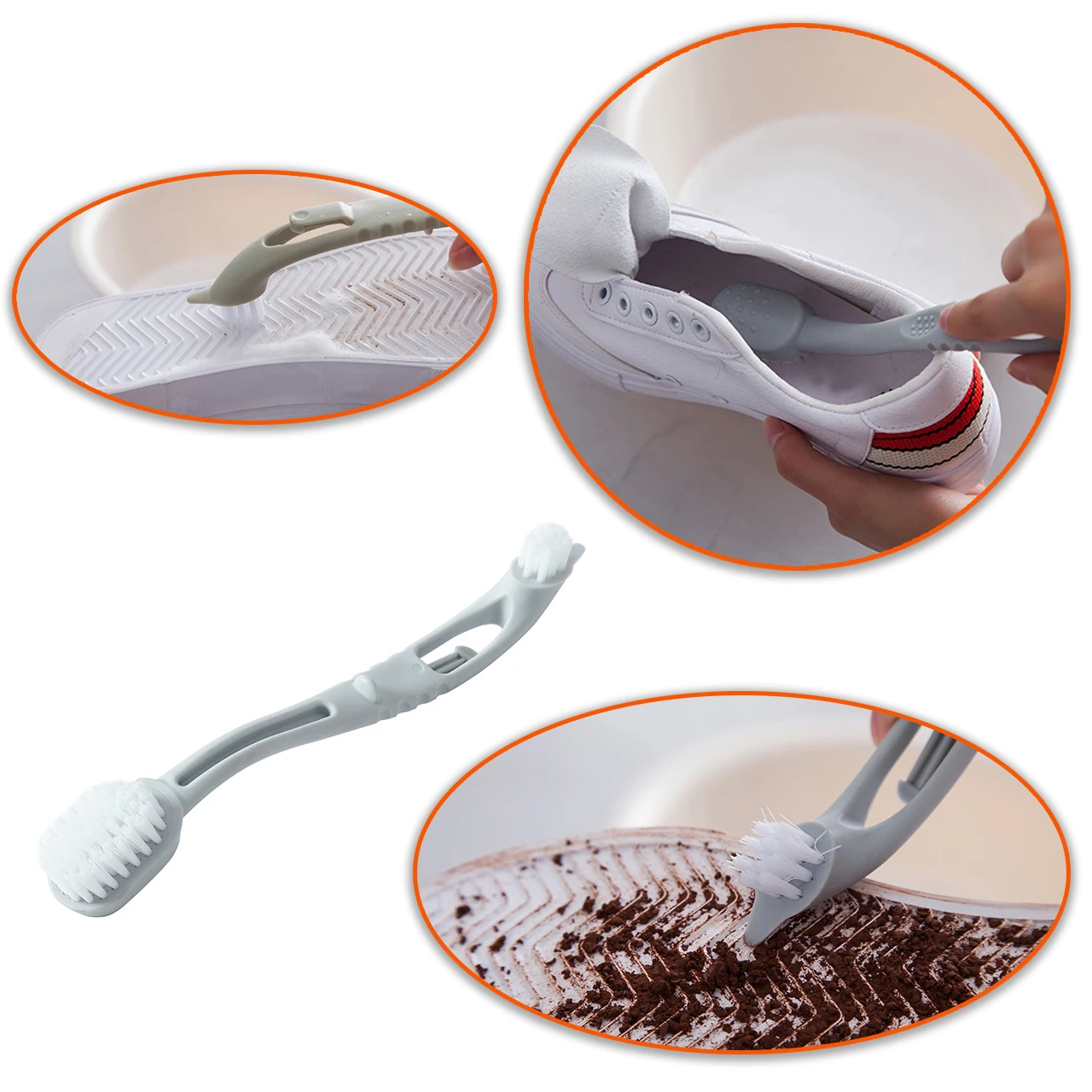 1pc, Dual-Headed Long Handle Cleaning Brush, Soft Bristle Shoe Brush, Shoes Cleaning Brush, Stains Removal Brush, Multifunctiona