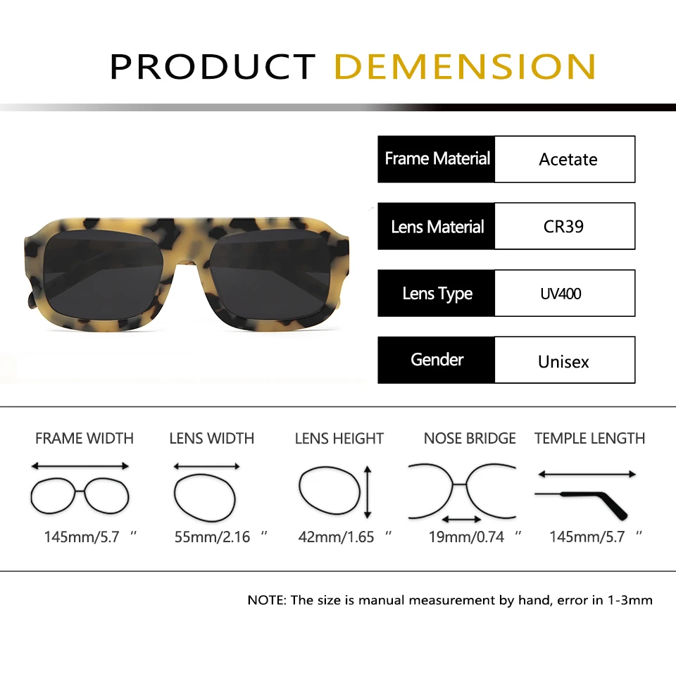VEH Brand Design Acetate Big Vintage Pilot Sunglasses Men Oversized Frame Square Sun Glasses For Women Sunnies Female UV400