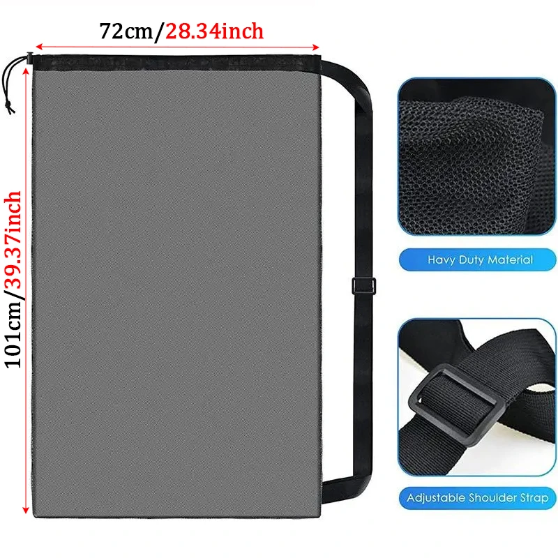Large Mesh Ball Bag Drawstring Bag for Storage Soccer Basketball Volleyball Training Bags Black Sports Bag with Shoulder Straps