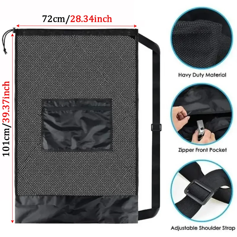 Large Mesh Ball Bag Drawstring Bag for Storage Soccer Basketball Volleyball Training Bags Black Sports Bag with Shoulder Straps