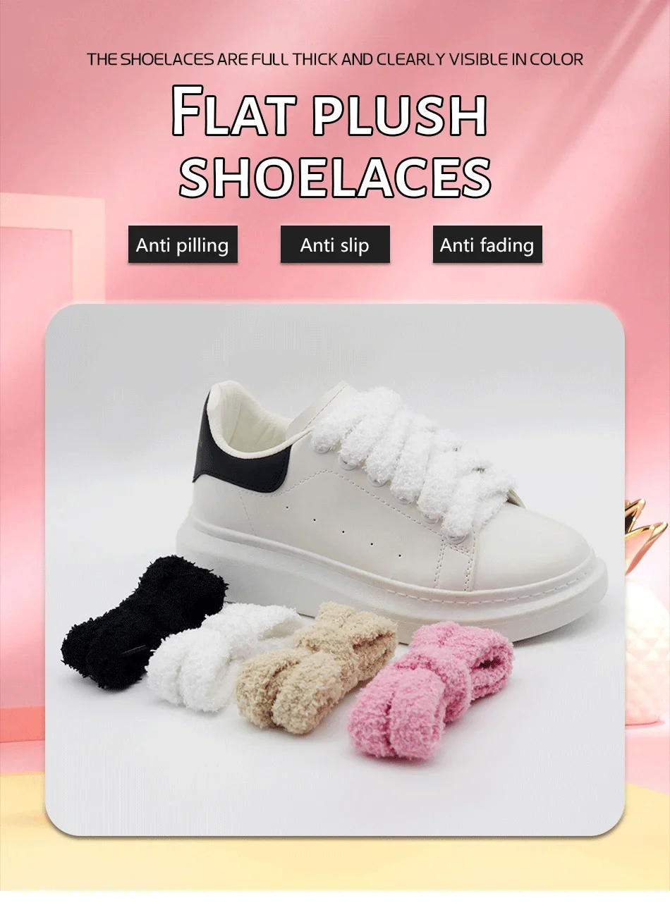 Fall Autumn Winter Fuzzy Shoelaces Soft 15mm Big Fat Plush Towel Laces Halloween Christmas Decoration for Adults Casual Sneakers