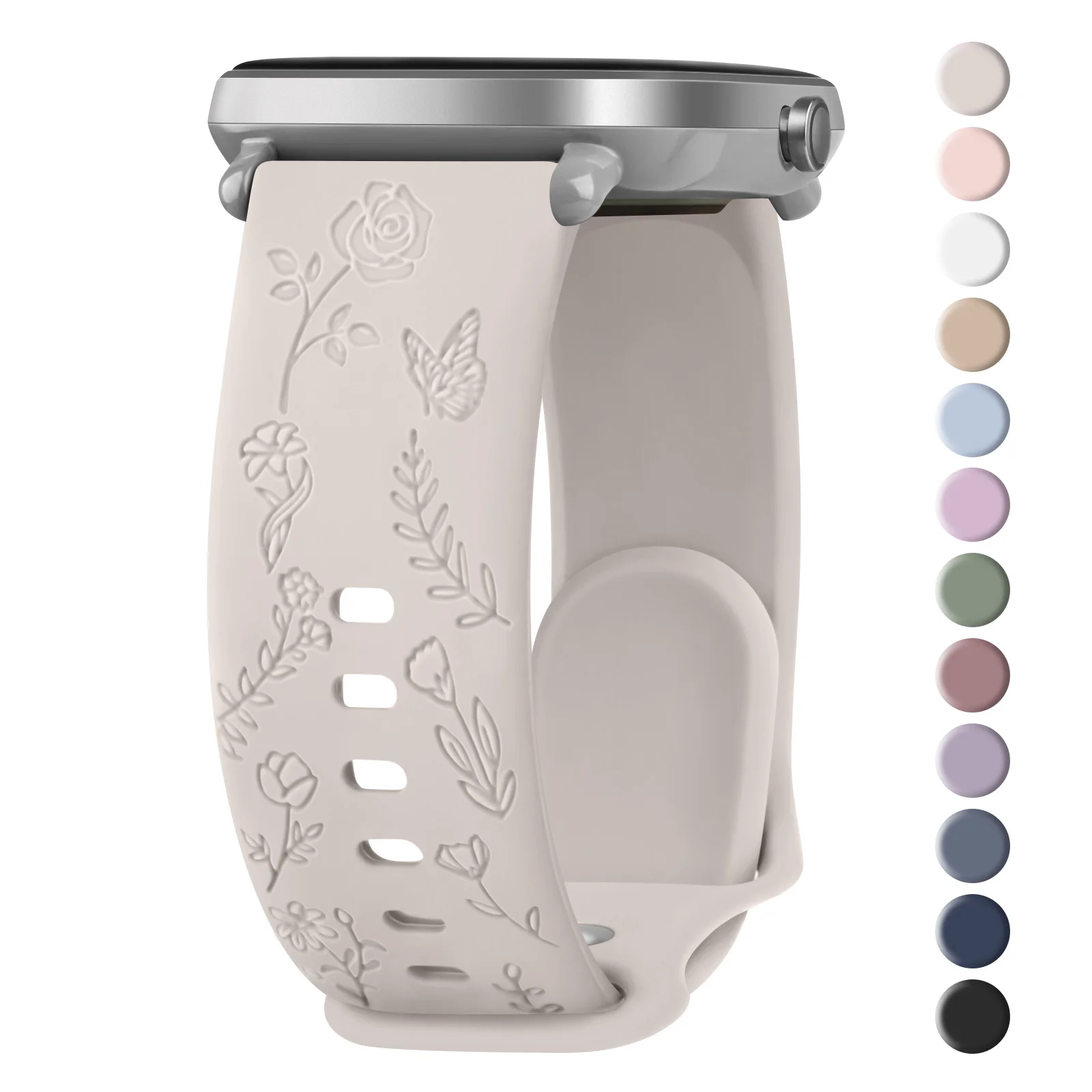 20mm Flower Engraved Watch Strap For Samsung Galaxy Watch 6/5/4 40mm/44mm 5Pro 45mm Watch 6 4 Classic 43mm/47mm 42mm/46mm Band